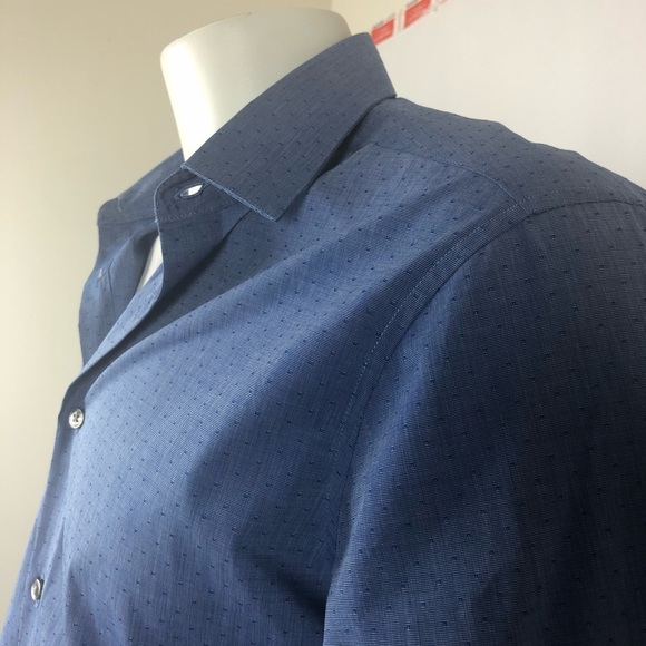 Calvin Klein Slim Fit Men Blue Long Shirt Size 16 - Picture 5 of 14